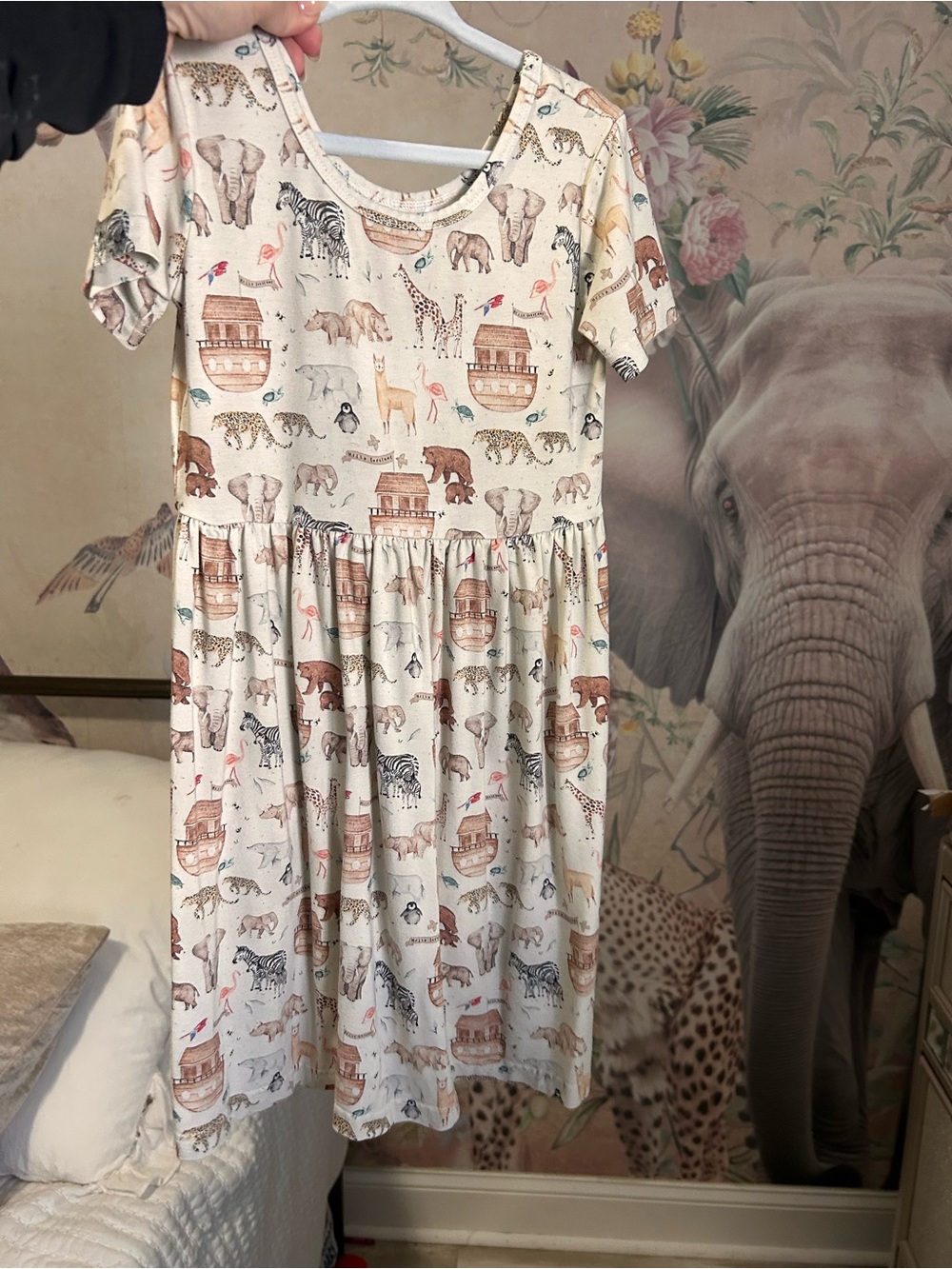 5T Cream Kids' Animal Print Noah’s ark Casual bamboo Dress